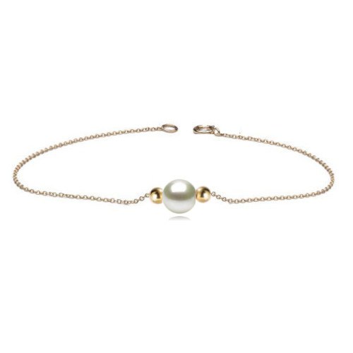 Bracelet de Cheville 24 cm avec 2 billes Or 18k et perle DOUCEHADAMA