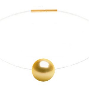 Perle dorée des Philippines sur lien nylon invisible fermoir Or 18k