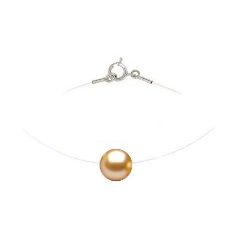Pendentif Nylon Perle dorée d'Akoya 8-8,5 mm AAA sur lien invisible Argent 925