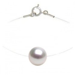 Perle d'Australie blanche argentée sur lien nylon invisible fermoir Argent 925