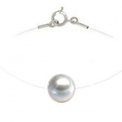 Perle d'Australie grise argentée sur lien nylon invisible fermoir Argent 925