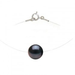 Pendentif fil transparent perle d'Eau Douce Noire AAA Argent 925