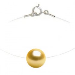 Perle dorée des Philippines sur lien nylon invisible fermoir Argent 925