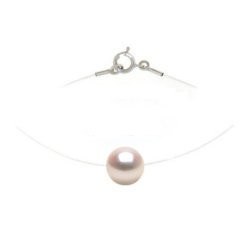 Pendentif fil transparent perle d'Eau Douce AAA Argent 925