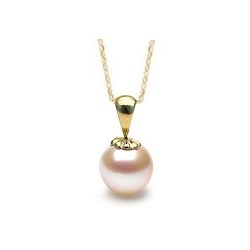 Pendentif et Chaine Or Jaune 18k avec perle blanche d'Eau Douce 9-10 mm AAA