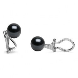 Boucles d'Oreilles clips or 14k ou 18k perles d'Eau Douce noires AAA