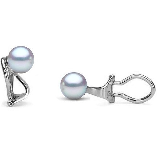 Boucles d'Oreilles à clips avec perles d'Akoya Bleu Argentées 8-8,5 AAA
