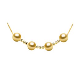 Collier 4 perles dorées des Philippines 9-10 mm AAA avec 9 billes de 4 mm en Or 18k