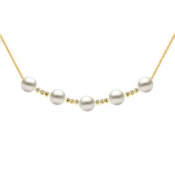 Collier 5 perles de culture d'Akoya 8,5-9 mm AAA avec 12 billes de 4 mm en Or 18k