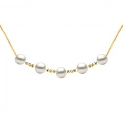 Collier 5 perles de culture d'Akoya 8,5-9 mm AAA avec 12 billes de 4 mm en Or 18k