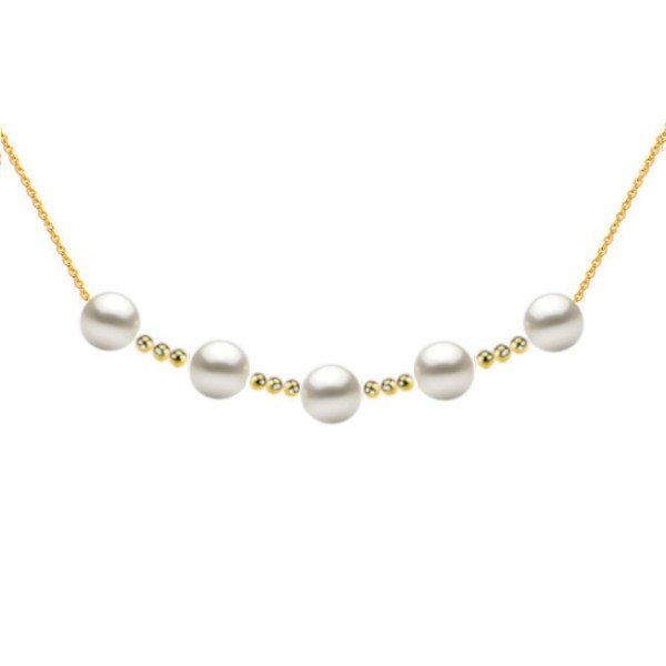 Collier 5 perles de culture d'Akoya 8,5-9 mm AAA avec 12 billes de 4 mm en Or 18k