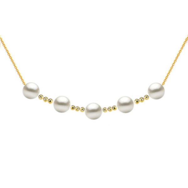 Collier 5 perles de culture d'Akoya 8,5-9 mm AAA avec 12 billes de 4 mm en Or 18k