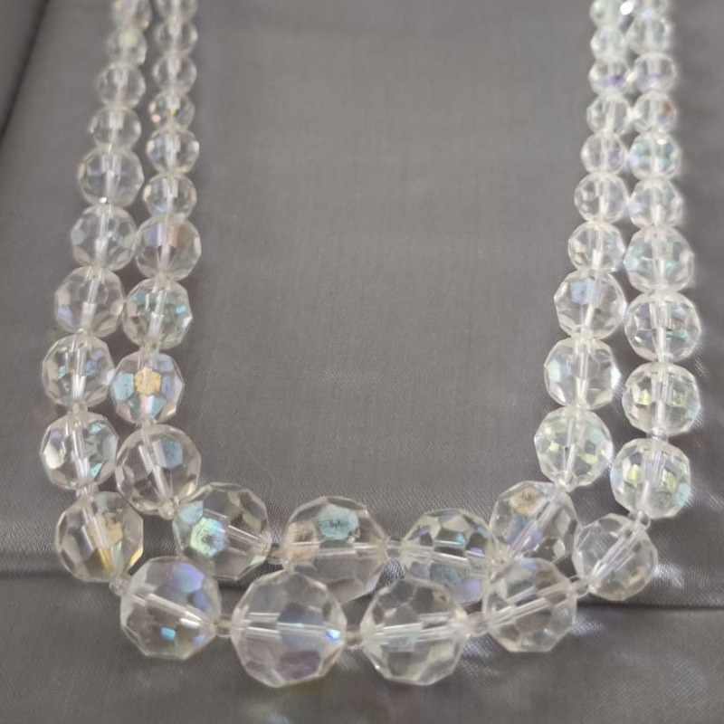 Collier Ancien Double Rang en Cristal années 60, 40/44 cm