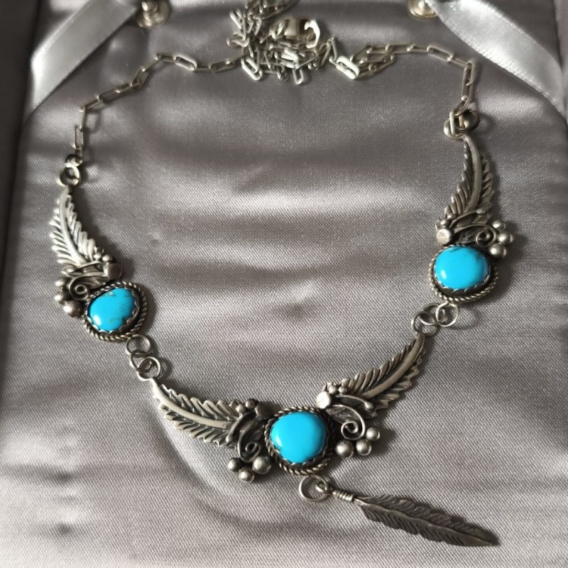 Collier en Argent 925 Sterling et Turquoise Navajo