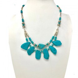 Collier en Turquoise et Argent Indien Navajo 53 cm