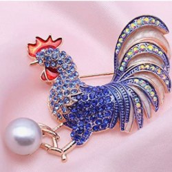 Broche Coq en plaqué or avec une perle d'eau douce de 11 mm AAA