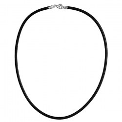 Cordon de soie noir lisse pour pendentif, 42 cm , fermoir en Argent 925