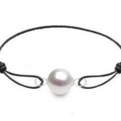 Bracelet Cuir et Or 18k avec une perle d'Akoya Blanche AAA