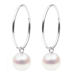 Boucles d'Oreilles Créoles Argent 925 Perles d'Akoya blanches