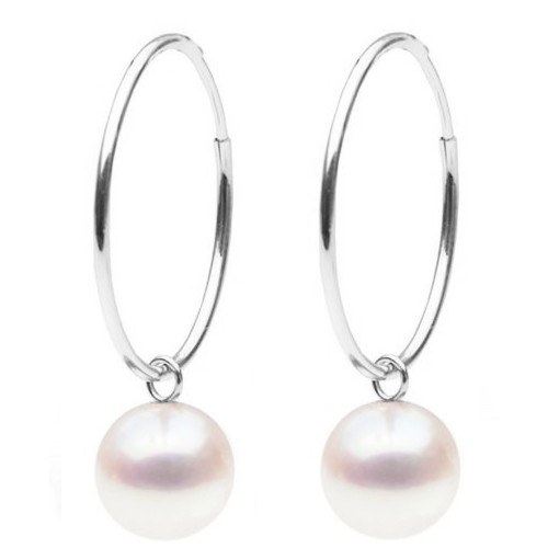 Boucles d'Oreilles Créoles Argent 925 Perles d'Akoya blanches