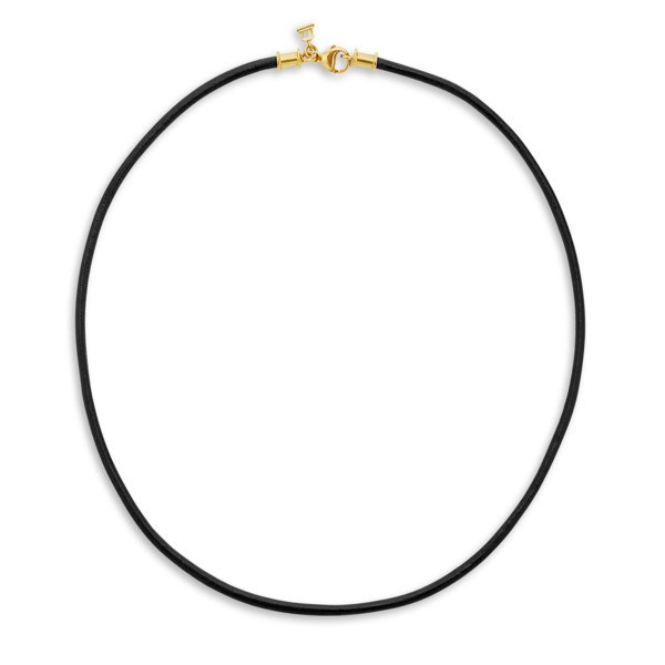 Cordon de cuir ciré noir pour pendentif, 42 cm, 1,5 mm, fermoir Or 18k