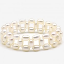 Bracelet de perles d'eau douce grains de riz 5-6 mm coloris naturels taille unique