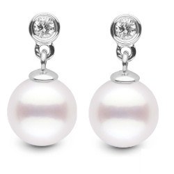 Boucles d'Oreilles Or 18k perles d'Akoya AAA et 0,14ct de diamants