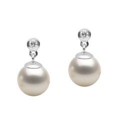Boucles d'Oreilles Or 18k perles d'Eau Douce 6-7 mm AAA et 0,04ct de diamants