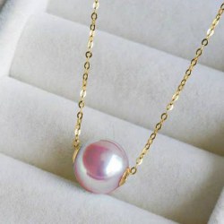 Perle d'eau douce 10.2 mm avec cercles en Or jaune 18k chaine de 45 cm