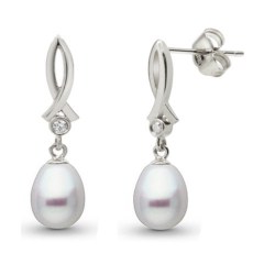 Boucles d'oreilles Or 18k Diamants Perles gouttes Blanches d'Australie 10-11 mm AA+/AAA