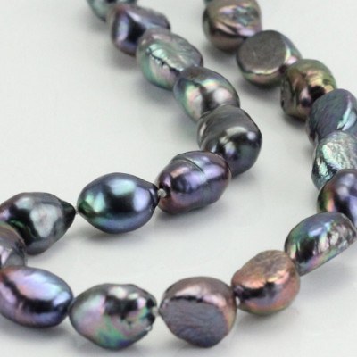 Collier 45 cm de perles d'eau douce Noires Baroques de 10 à 11 mm