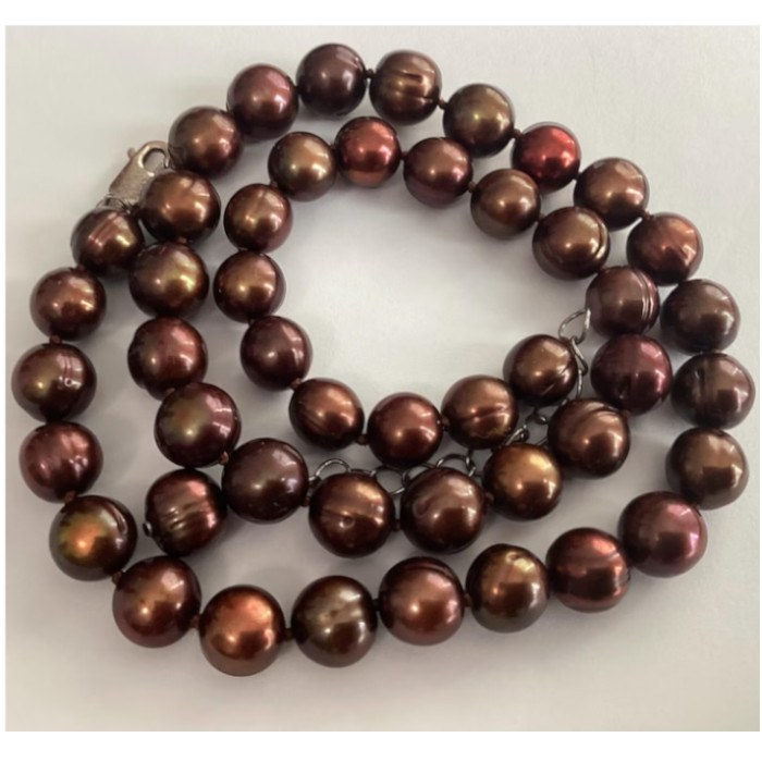 Collier 43 cm perles de culture d'Eau Douce Chocolat 10-11 mm