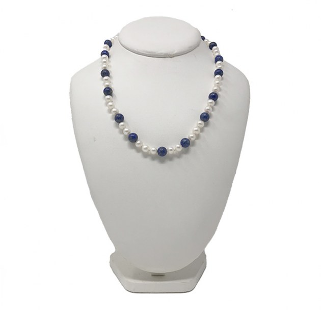Collier Vintage Perles Lapis-lazuli Bleu Fermoir Argenté - Longueur ~48 Cm