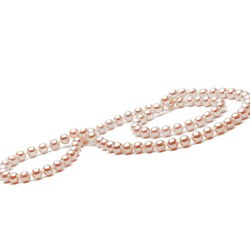 Long Collier de 66 cm en perles d'eau Douce Pêches de 7 à 8 mm