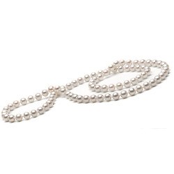 Long Collier de 66 cm en perles d'eau Douce blanches de 7 à 8 mm