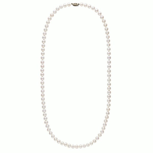 Long Collier 66 cm Perles d'Eau Douce blanches de 7 à 8 mm AAA Fermoir or 14k