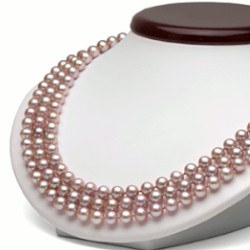 Collier triple rang de perles d'eau douce 6 à 7 mm Lavandes DOUCEHADAMA 43,44,45 cm 