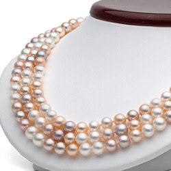 Collier Triple Rang de perles d'eau douce 7 à 8 mm DOUCEHADAMA Multicolores 43/44/45 cm