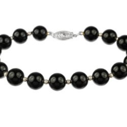 Bracelet 18 cm de perles d'eau douce noires 7-8 mm AAA et billes en or gris 14k