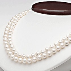 Collier double rang 43/45 cm perles d'eau douce 7 à 8 mm blanches
