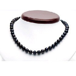 Collier 45 cm de perles de culture d'Eau Douce noires 7 à 8 mm