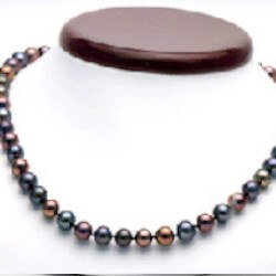 Collier 45 cm de perles de culture d'Eau Douce noires 7 à 8 mm multireflet