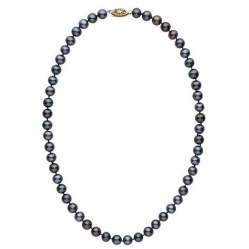 Collier 50 cm perles d'Eau Douce noires 6,5 à 7,3 mm AA+ Or Jaune 14k