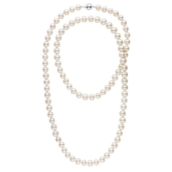 Long collier de perles d'Eau Douce de 9 à 10 mm Blanches 90 cm
