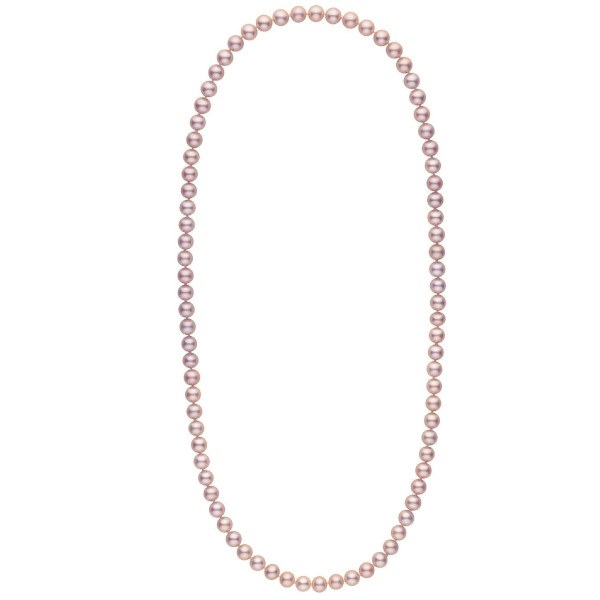 Long collier de perles d'eau douce couleur lavande de 8 à 9 mm 70 cm