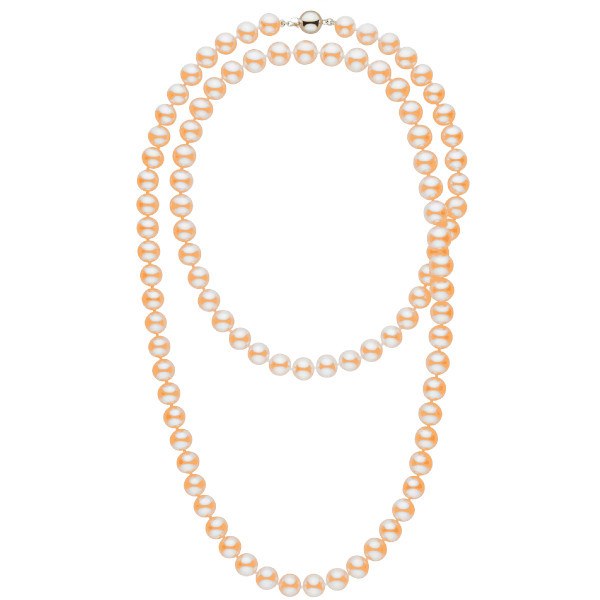 Long collier de perles d'Eau Douce de 9 à 10 mm Pêche 114 cm