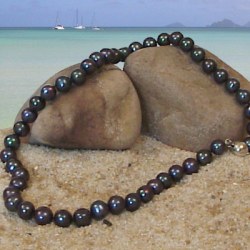 Collier 40 cm de perles de culture d'eau douce noires 8 à 9 mm