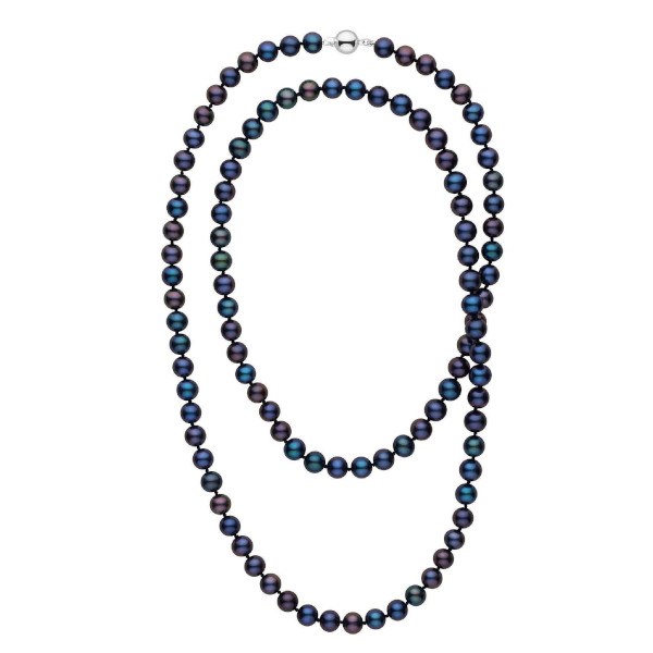 Tres long collier de perles d'eau douce noires de 8 à 9 mm 130 cm