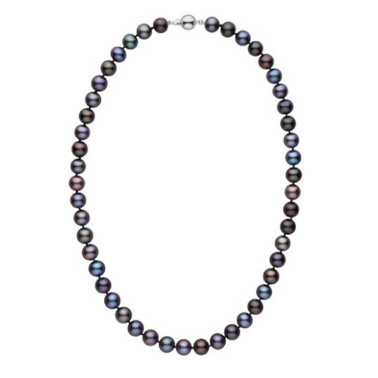 Collier 45 cm de perles de culture d'eau douce noires 8,5 à 9,5 mm AAA multireflets