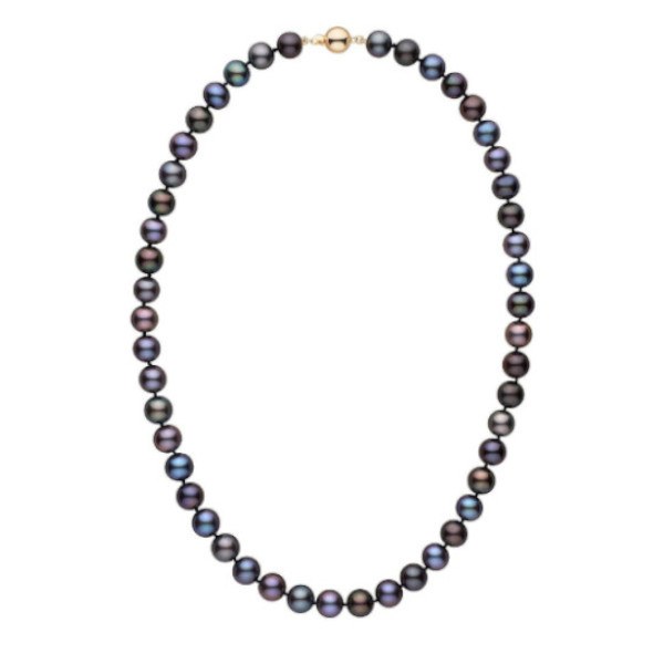 Collier 40 cm perles de culture d'eau douce noires 8,5 à 9 mm AAA multireflets